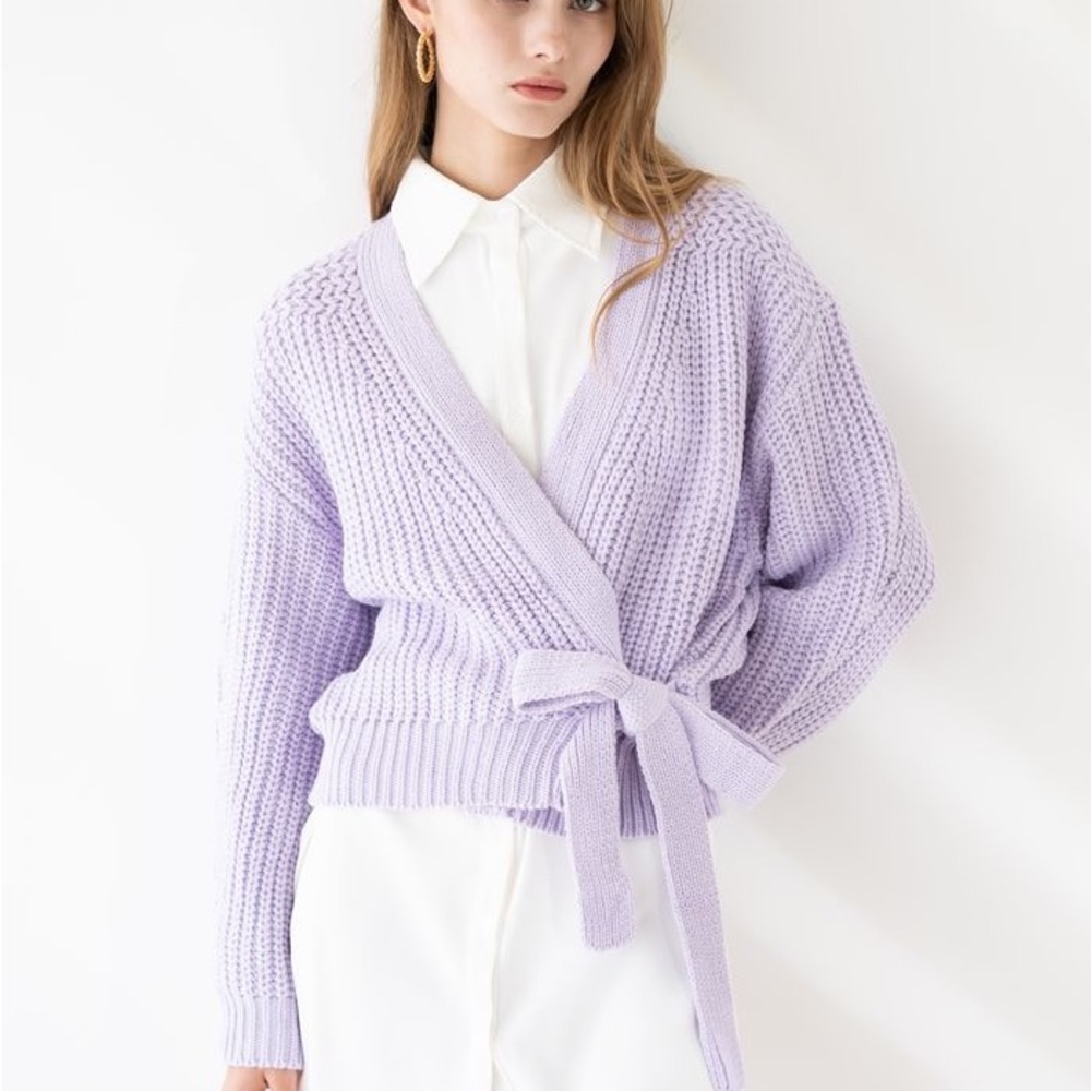 Wrapped purple knit sweater